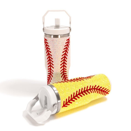 Baseball - Rhinestone - 30oz Double Wall Stainless Steel Tumbler with Carry Handle