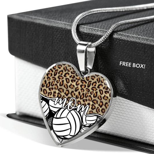 Leopard Mascot Volleyball Mom - Heart Necklace
