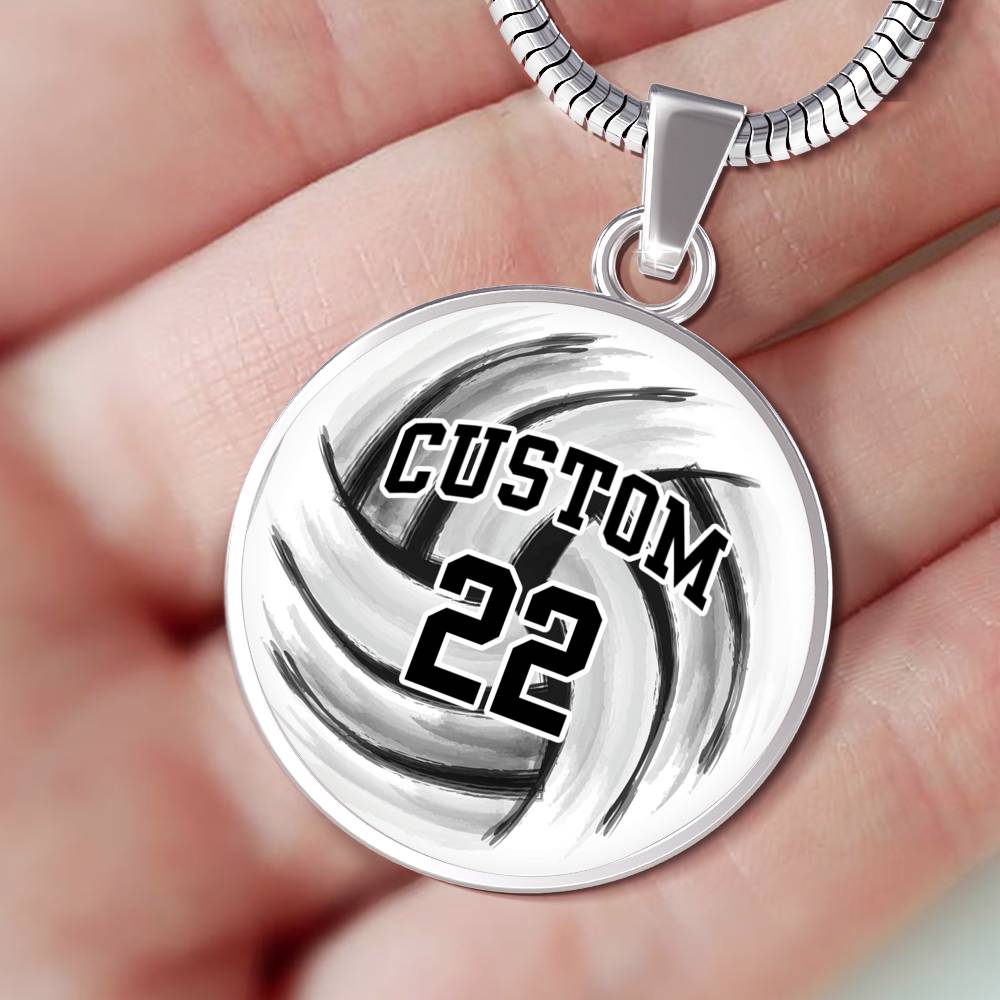 Volleyball - Circle Necklace - Customize with Name and Number