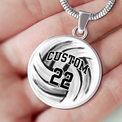 Volleyball - Circle Necklace - Customize with Name and Number