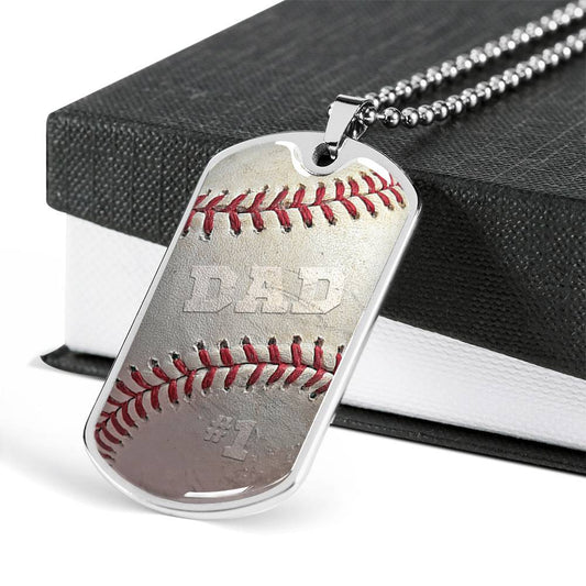 #1 Baseball Dad  - Dog Tag Necklace
