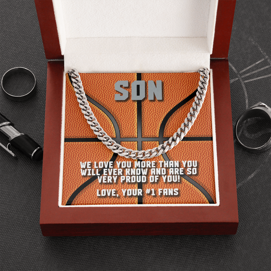 Cuban Link chain with Basketball Message card to your son.