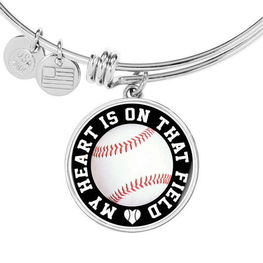 My Heart is on that Field - Baseball - Circle Bangle Bracelet