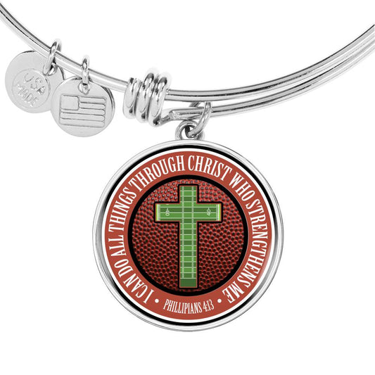 Football - I Can Do All Things Through Christ - Circle Bangle Bracelet