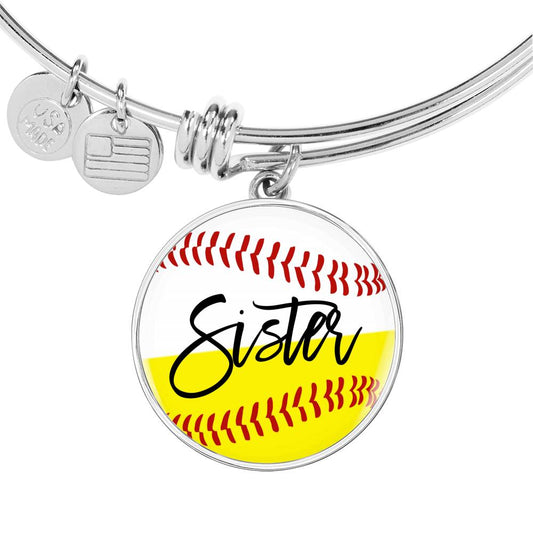 Baseball Softball Sister - Circle Bangle Bracelet