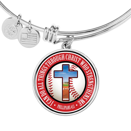 Baseball - I Can Do All Things Through Christ - Circle Bangle Bracelet