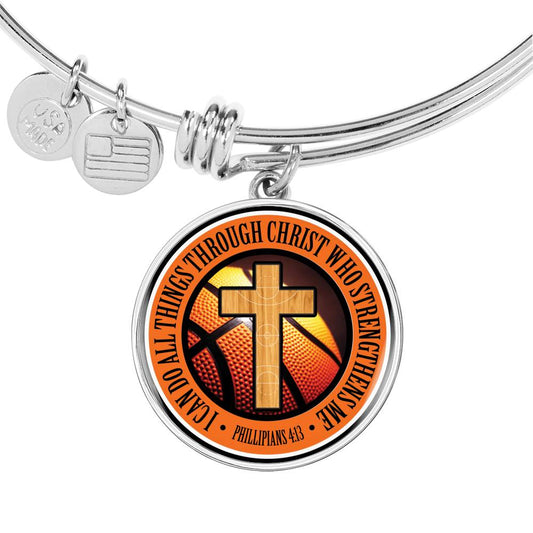 Basketball - I Can Do All Things Through Christ - Circle Bangle Bracelet