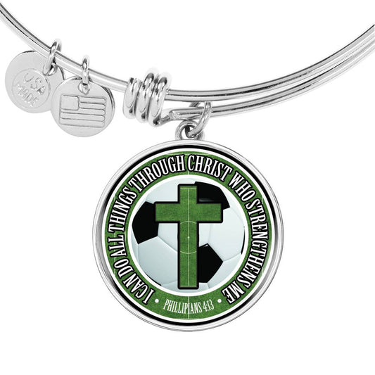 Soccer - I Can Do All Things Through Christ - Circle Bangle Bracelet