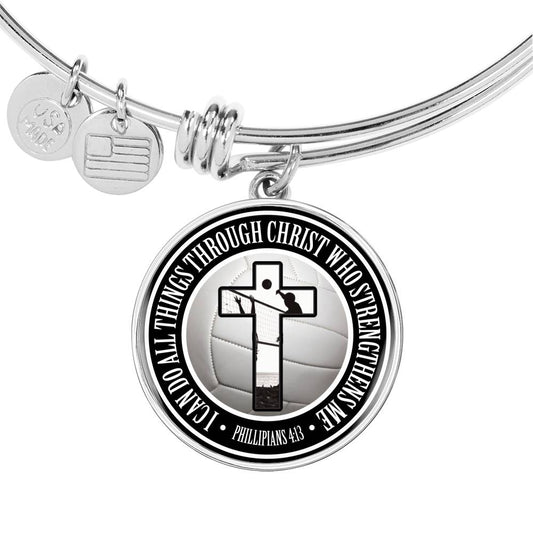 Volleyball - I Can Do All Things Through Christ - Circle Bangle Bracelet