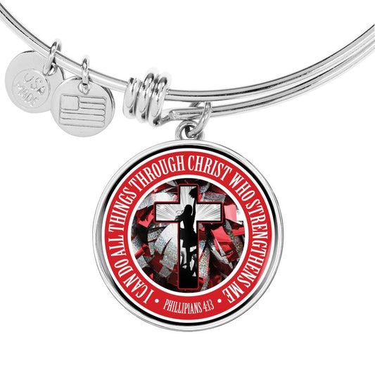 Cheerleading - I Can Do All Things Through Christ - Circle Bangle Bracelet