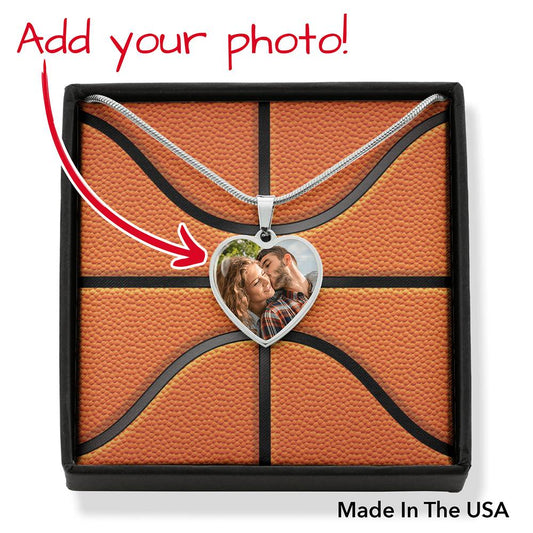 Custom Photo - Heart Necklace - Basketball Card